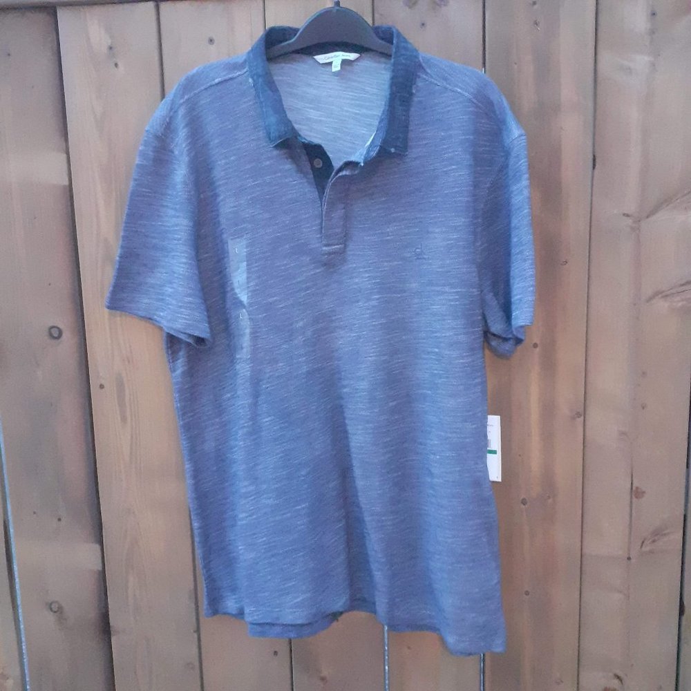 CALVIN KLEIN Short sleeve polo shirt Heather Blue Indigo Men size L BRAND NEW